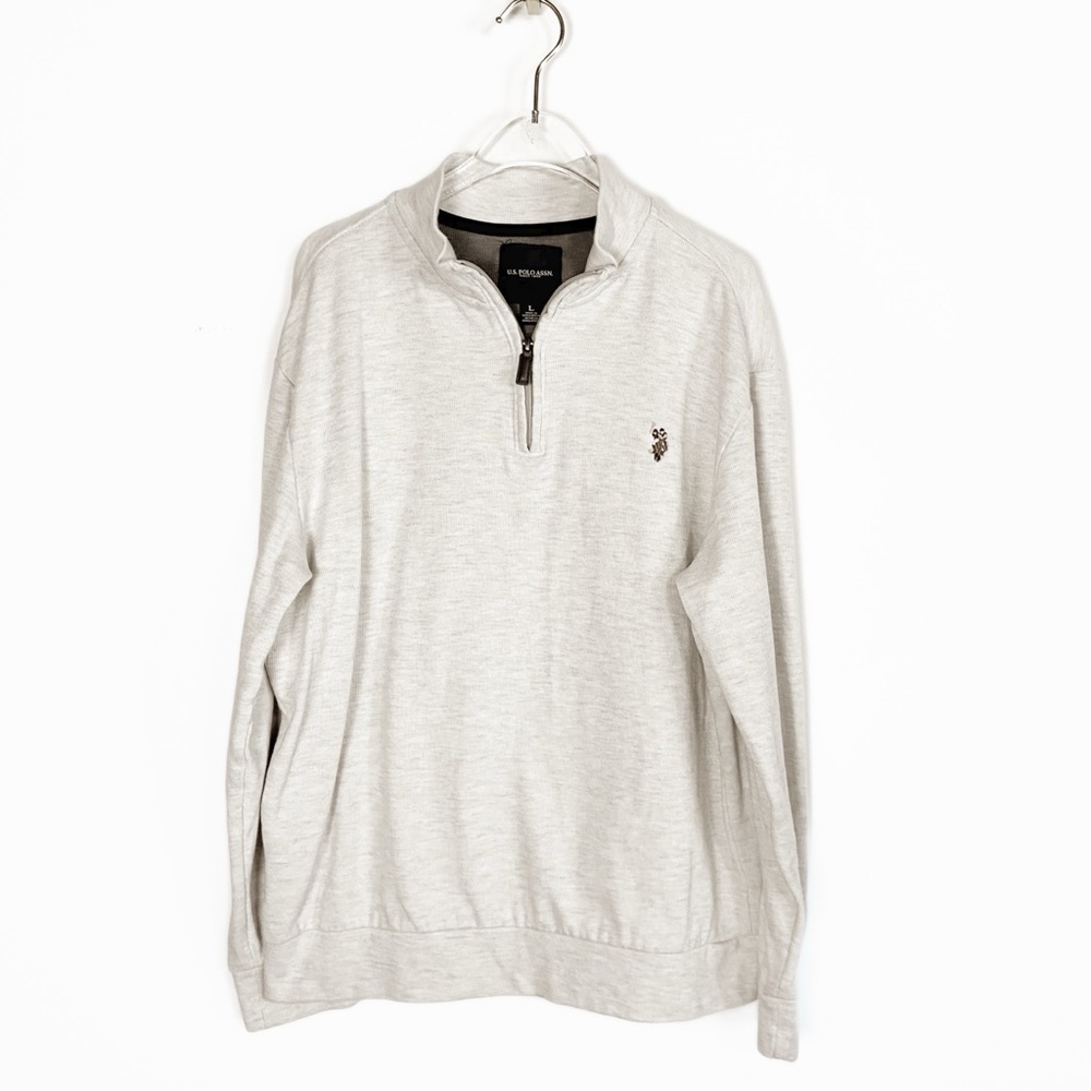 U.S. Polo Assn. Men's Light Heather Gray Quarter Zip Sweater size L Preppy